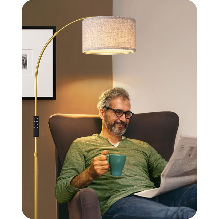 Торшер EDISHINE димований для вітальні, E27 з LED-лампою і пультом, плавне регулювання яскравості та кольору, висота 143-176 см, поворотна головка, чорний