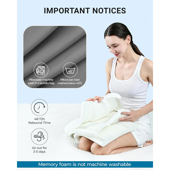 Подушка ортопедична Elviros з піною Memory Foam для сну на боку та спині, регульована, знімний чохол сірий