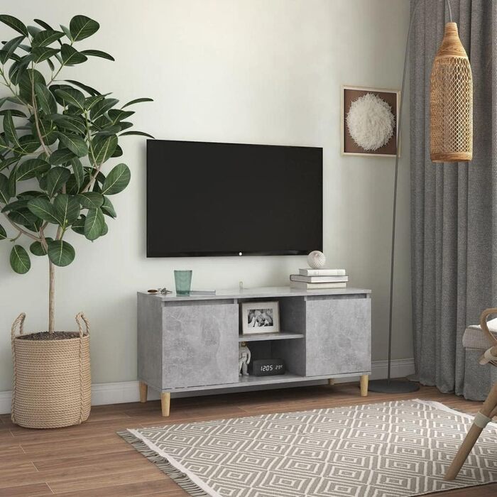 Тумба під телевізор vidaXL з масивними ніжками, бетонно-сіра, 103,5x35x50 см – низька тумба для вітальні, ТВ-меблі, комод для HiFi-апаратури
