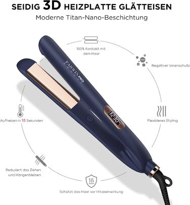 Професійний випрямляч та плойка для волосся PARWIN PRO BEAUTY 2-в-1, іонний, nano-титанове покриття, широка шовкова пластина, LCD дисплей, температура 130-230°C