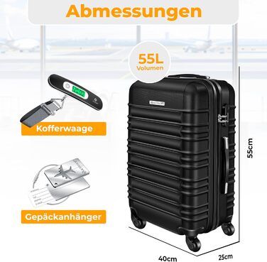Валіза KESSER® з жорсткою оболонкою 75 см, 120 л: вага, жетон, кодовий замок, ABS, телескопічна ручка, чорний