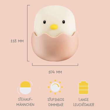 Дитячий LED нічник MegaLight Eggy Egg з димером, сенсорним керуванням, USB-зарядкою, без дрібних деталей, нічна лампа для малюків