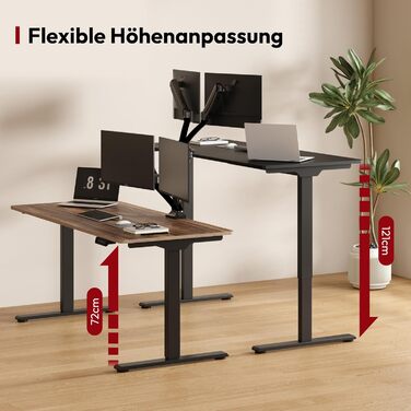 SANODESK Регульований стіл за висотою 160x70 см – Електричний стіл для стоячи/сидячи з подвійним мотором, вантажопідйомність до 90 кг, ергономічне робоче місце (чорний+коричневий) 160 x 70 см Коричневий