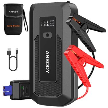 Бустерний пускач автомобіля 3000A Powerbank для авто 12V (до 10л бензин/8л дизель) з LED-ліхтарем та пусковими кабелями, сірий