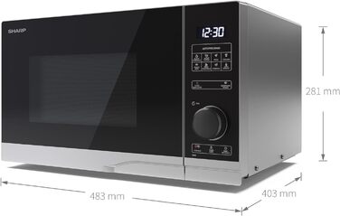 Мікрохвильова піч SHARP PS254AES, 900 Вт, 10 рівнів потужності, функція розморожування, 48,3x28,1x40,3 см, срібляста