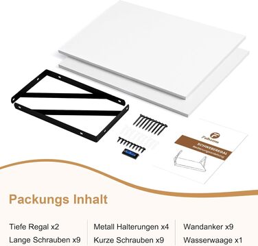 Полиця настінна Feihorrm 2 шт., біла 60x30 см, дерев'яна з металевими кронштейнами для вітальні, кухні, ванної кімнати