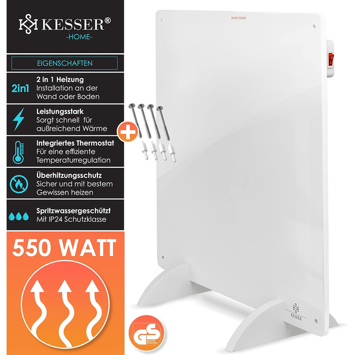 KESSER® інфрачервоний обігрівач настінний 550 Вт, інфрачервона панель для дому, економна система опалення