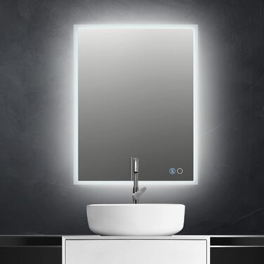 Дзеркало для ванної кімнати Puchika з підсвіткою LED, 50x70 см, регульоване, 3 колірні температури (3000-6400K), IP44, без запотівання, сенсорне керування