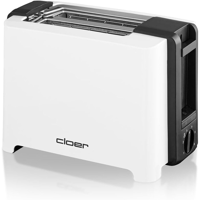 Тостер Cloer 3531 для 2 XXL тостів, 750-900 Вт, з функцією перевірки тосту, підставкою для булочок, розморожуванням, додатковим підйомом, білий