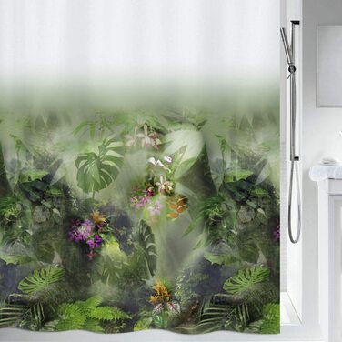 Штора для душу Spirella Jungle 180x200 см, антибактеріальна, водонепроникна, поліестер, біло-зелена, захист від плісняви, прана