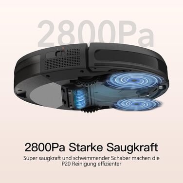 Робот-пилосос AIRROBO P20 з Wi-Fi, 2800 Па, для килимів, шерсті тварин та твердих підлог, автономна зарядка, 120 хв роботи