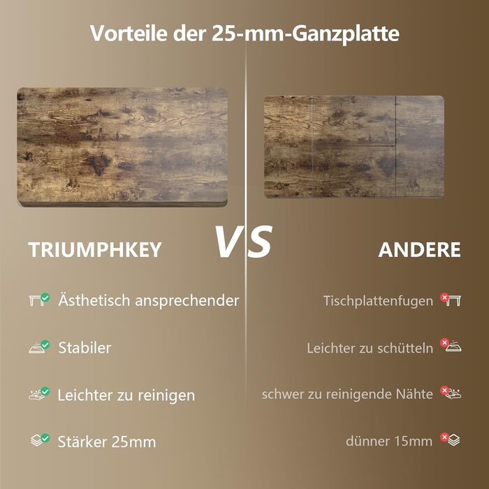 Електричний регульований стіл Triumphkey 200x80 см, стоячий стіл з двома двигунами, сенсорний екран, USB-A, кабель-менеджмент, коричневий