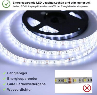 Елегантне дзеркало для ванної кімнати з LED-підсвічуванням 45x60 см, холодне біле світло, IP44, енергозбереження, для ванної кімнати, настінне