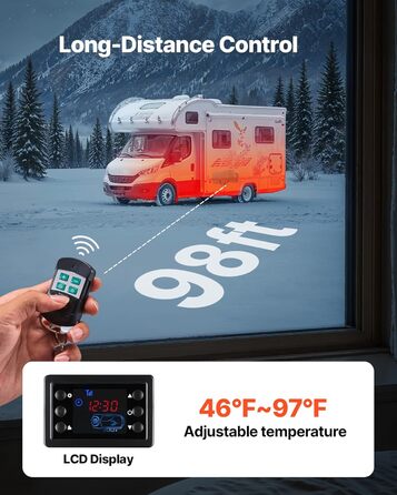 Дизельний опалювач повітря VEVOR 12/24V 2kW з LCD-дисплеєм та пультом керування для авто, фургонів, автобусів