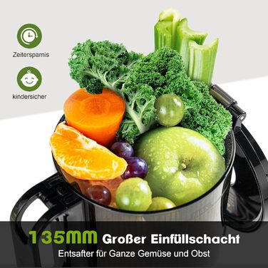 Фреш-прес Fretta Slow Juicer: повільний соковитискач з нержавіючої сталі, 135 мм, 1.8 л, з функцією реверсу, BPA Free, 250W сірий