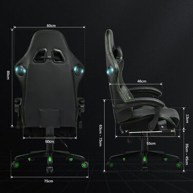 Ігровий крісло GTPLAYER з підніжкою, ергономічний офісний стілець для геймерів, PC Racing, до 150 кг, зелений