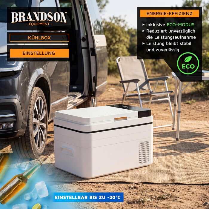Автомобільний холодильник Brandson 30л з Bluetooth та Wi-Fi (Tuya Smart) - Електричний компресорний автохолодильник з функцією морозильника (-20°C), 12/24В та 230В, Еко-режим, для авто, кемпінгу, вантажівок - Білий