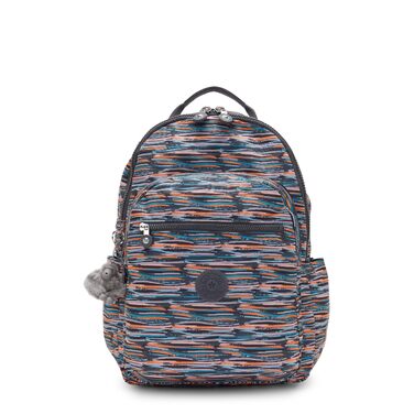 Великий рюкзак Kipling SEOUL синього кольору з принтом Mineral Stripes