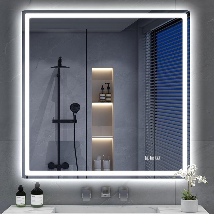 Дзеркало для ванної кімнати S'bagno з підсвічуванням Bluetooth, 100x70 см, LED, антизапар, регулювання кольору, пам'ять, HD скло, IP44, горизонтальне/вертикальне