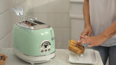 Тостер Ariete Vintage 155, 2-слотовий, ретро-дизайн, 6 режимів, автоматичний викид, функція розморожування, нержавіюча сталь, з притискачами для сендвічів, 810 Вт