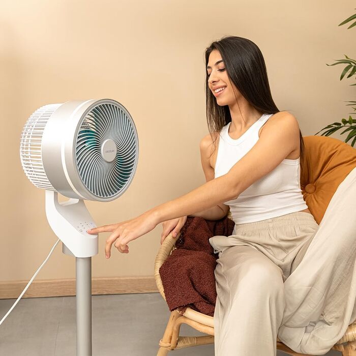 Вентилятор підлоговий Cecotec EnergySilence 900 Cyclone 35 Вт, 9 дюймів, 3 швидкості, Автоматичне обертання, Регульований нахил, Пульт + Сенсорне керування, Білий