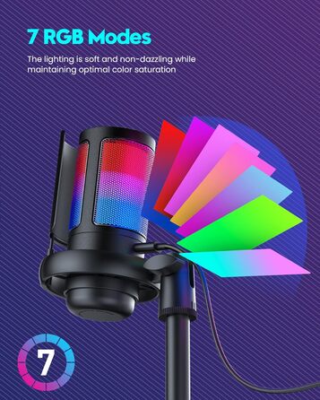 Ігровий мікрофон COCONISE RGB для ПК, стримінгу, подкастів, PS4, PS5, Mac. USB мікрофон з регулюванням гучності та 3.5 мм роз'ємом.