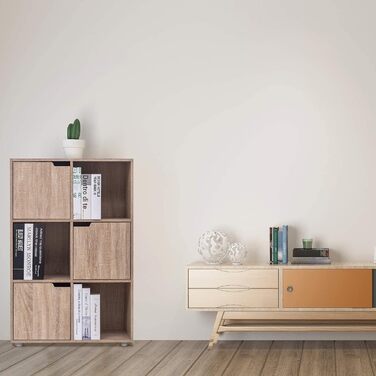 Книжкова шафа WOLTU з 3 дверцятами та 6 полицями, дуб, 29x91x59,6 см, офісний стелаж-роздільник