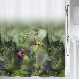 Штора для душу Spirella Jungle 180x200 см, антибактеріальна, водонепроникна, поліестер, біло-зелена, захист від плісняви, прана