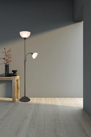Торшер Reality Leuchten Country R46322024, металевий, колір іржі, біле алебастрове скло, 1x E27 та E14, ексклюзивний дизайн