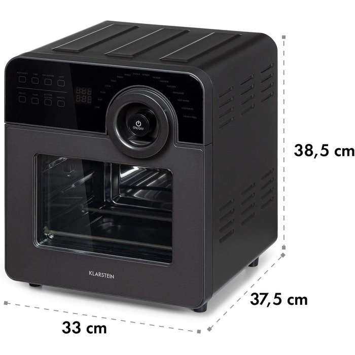 Аерофритюрниця Klarstein AeroVital Cube Chef 1700 Вт, 16 програм, 14 л, сенсорне керування, з нержавіючої сталі, чорна