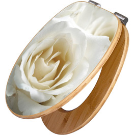Сидіння для унітазу з бамбука banjado White Roses, плавне закривання, дерев'яний туалетний кришка з автоматичним опусканням, універсальний розмір