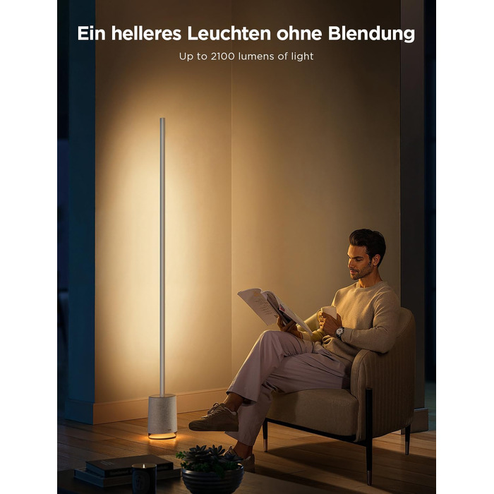 Govee Stehlampe Pro 2100 Лм, RGBIC LED лампа з Bluetooth-колонкою, білий шум, Alexa, 16 млн кольорів, музична синхронізація, сіра, для вітальні