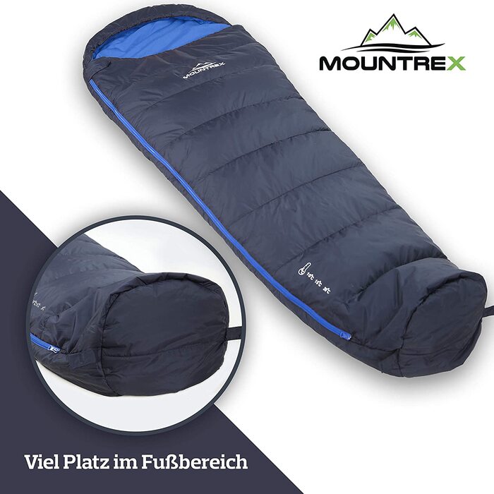 Спальний мішок MOUNTREX мумія 3 сезони, ультралегкий, 1500г, компактний, для кемпінгу та подорожей, синій, лівий замок