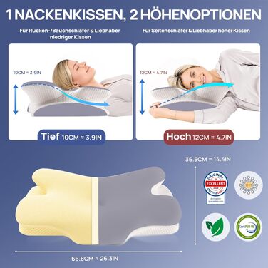 Ергономічна подушка для шиї MULISOFT з ефектом пам'яті (Memory Foam), форма-метелик, розмір M, синя