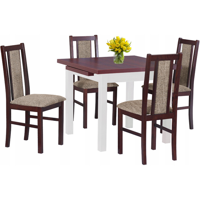 Розкладний стіл 80x80/110 з 4 стільцями для вітальні