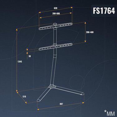 Підставка для телевізора RICOO FS0444 на колесах 40-65 дюймів, регульована по висоті, до 50 кг, VESA 400x400 мм