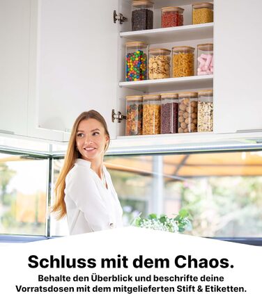 Набір скляних банок Deco haus 1600 мл з кришками, 4 шт, герметичні, для зберігання круп, мюслі, макаронів, із етикетками