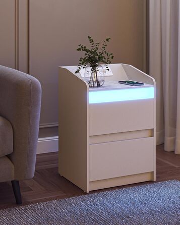 Приліжкові тумби з LED-підсвіткою, зарядною станцією, 2 шухлядами, USB-портами та розетками, стильні та універсальні, чорні, ідеальні для спальні та вітальні, модель NS30004X