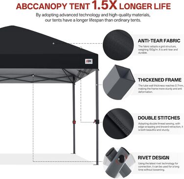 Павільйон садовий ABCCANOPY 3x3м водонепроникний розкладний чорний для пікніка та фестивалів