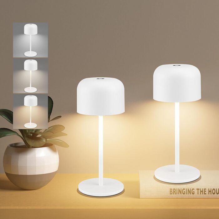 Klighten набір з 2 шт. бездротових LED настільних ламп, диміруємі, IP54, 3000-6000K, сенсорне керування, USB-C, для дому та вулиці, висота 21 см, білий колір