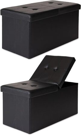 Банкетка з відкидною кришкою Dibea 76x38x38 см, чорна екошкіра