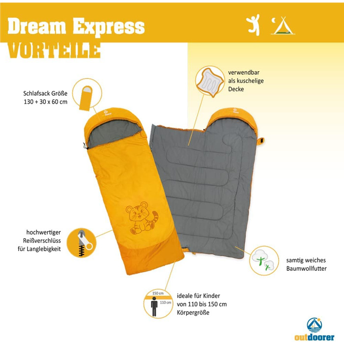 Дитячий спальний мішок outdoorer Dream Express, ковдра, з бавовняною підкладкою, помаранчевий