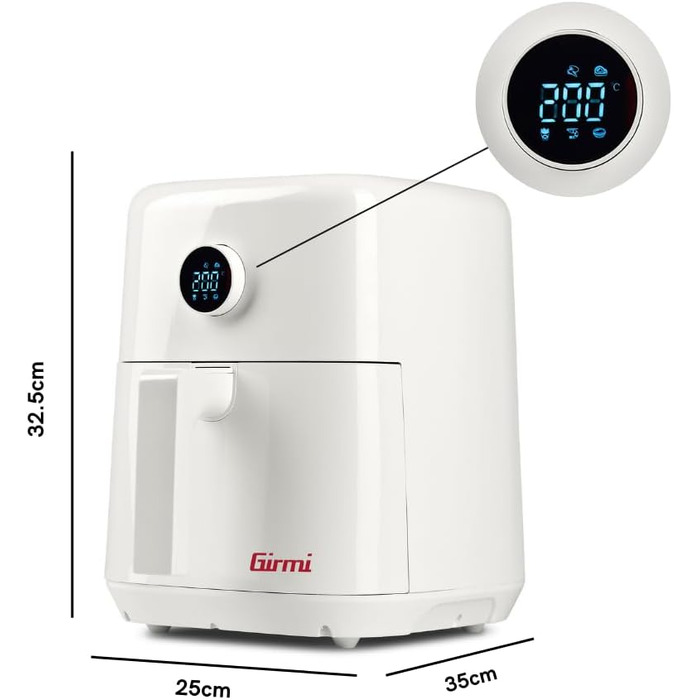 Аерофритюрниця Girmi FG86 Ecofrit Easy на 5 літрів, 1400 Вт, 6 програм, дисплей з поворотним регулятором, таймер, книга рецептів