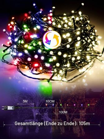 Світлодіодна гірлянда для вулиці 30м, 300 LED вогників для новорічного та різдвяного декору (Теплий білий/Кольорова)