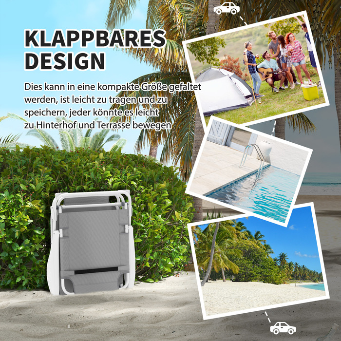 Outsunny Sun Lounger Складний садовий шезлонг з подушкою, шезлонг з регульованою спинкою в 4 напрямках, стійкий до погодних умов шезлонг для кемпінгу, садове крісло навантаження до 120 кг, для саду на відкритому пляжі світло-сірий