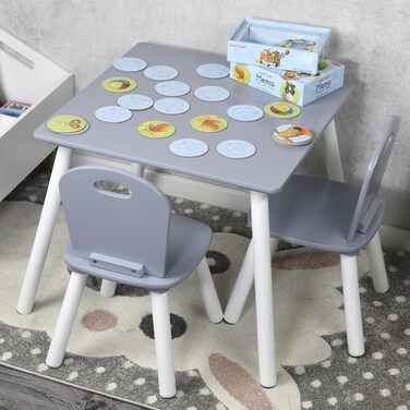 Дитячий стіл з 2 стільцями Kesper, МДФ, 55x55x45 см, білий/сірий