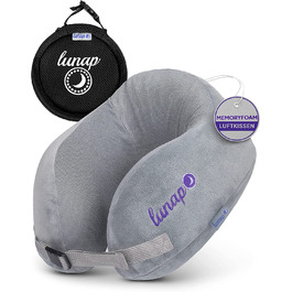 Ортопедична подушка для шиї Lunap, надувна з піною Memory Foam, для подорожей літаком, автомобілем, для дорослих, сіра, розмір Big M