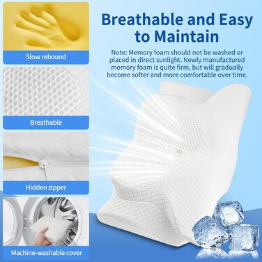 Подушка ортопедична для сну з Memory Foam NackenKissen, 62x39x11/13 см, біла. Для бічних положень, знімний чохол.