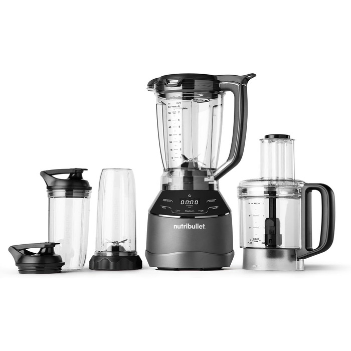 Блендер Nutribullet Full Size Combo 1200/1500 Вт, електричний, професійний, 1,89 л, чорний, NBF500MB, з чашами 946 мл і 710 мл