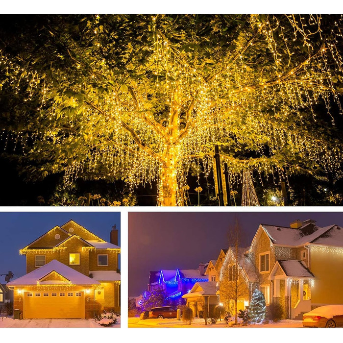 Гірлянда Gresonic 200 LED, 5м+10м, айсберг, тепле біле світло, для зовнішнього та внутрішнього використання, електрична, енергоефективна (A+), декор для дому та вулиці